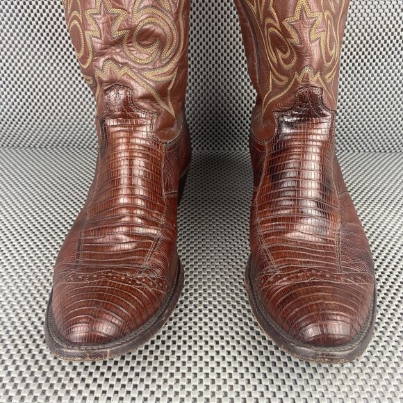 Vintage Justin Cowboy Boots Mens Size 11 D Brown Exotic Skin Western Pull On
